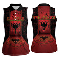 Personalized Albania Women Sleeveless Polo Shirt Black Double Headed Eagle - Wonder Print Shop