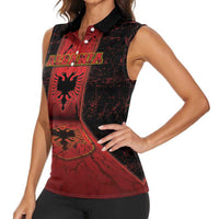 Personalized Albania Women Sleeveless Polo Shirt Black Double Headed Eagle - Wonder Print Shop