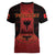 Personalized Albania Women V-Neck T-Shirt Black Double Headed Eagle - Wonder Print Shop