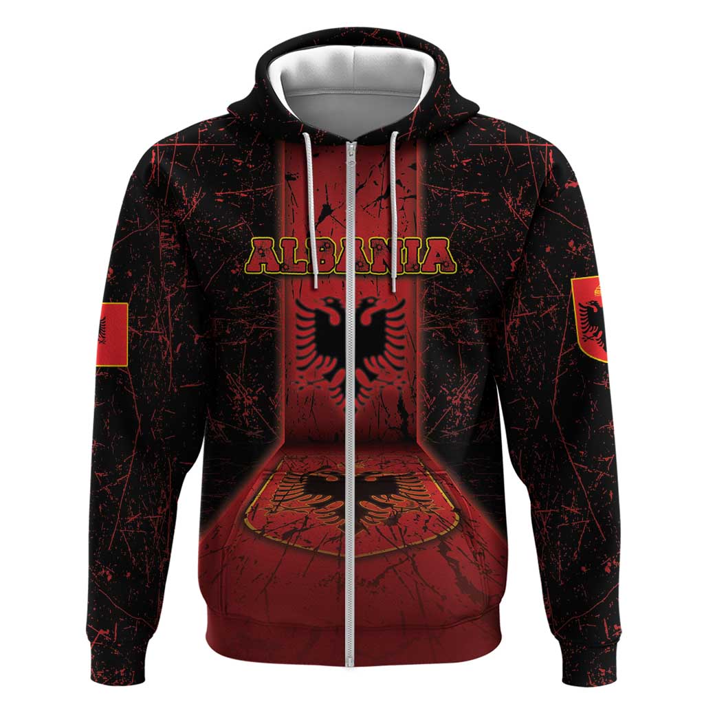 Personalized Albania Zip Hoodie Black Double Headed Eagle - Wonder Print Shop