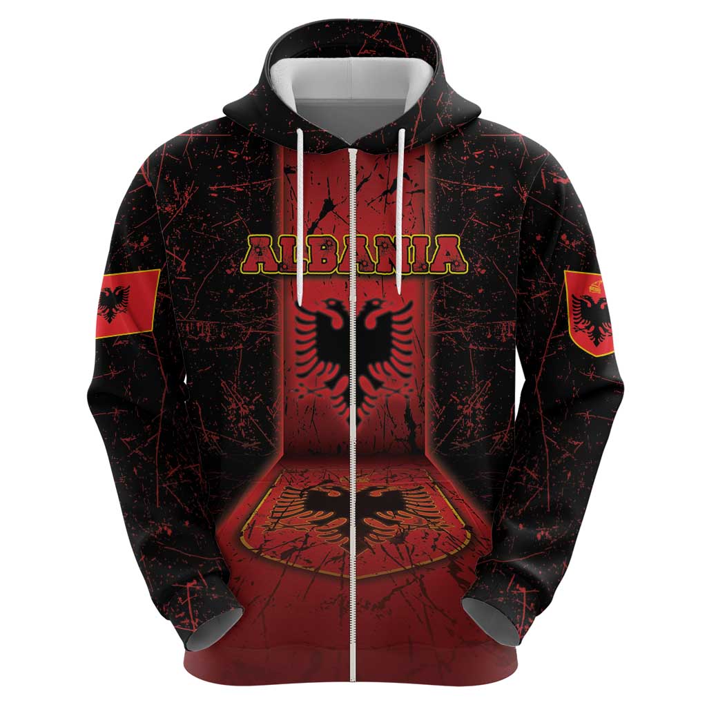 Personalized Albania Zip Hoodie Black Double Headed Eagle - Wonder Print Shop