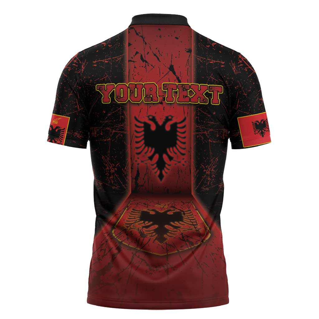 Personalized Albania Zipper Polo Shirt Black Double Headed Eagle - Wonder Print Shop