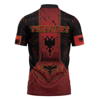 Personalized Albania Zipper Polo Shirt Black Double Headed Eagle - Wonder Print Shop