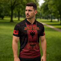 Personalized Albania Zipper Polo Shirt Black Double Headed Eagle - Wonder Print Shop