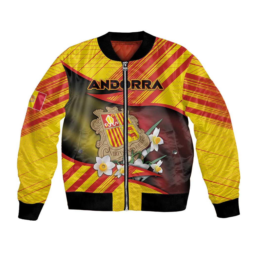 Personalized Andorra Bomber Jacket The Grandalla Flowers With Symbol - Wonder Print Shop