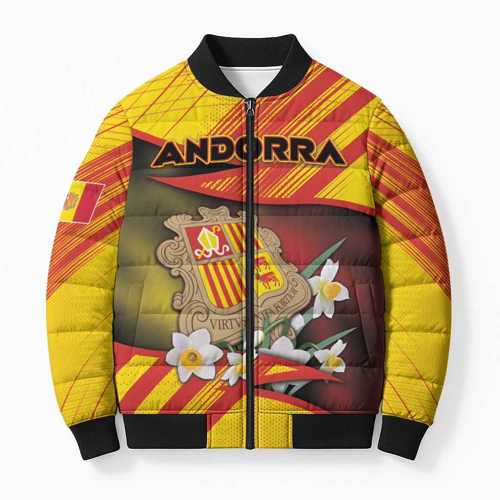 Personalized Andorra Bomber Puffer Jacket The Grandalla Flowers With Symbol - Wonder Print Shop