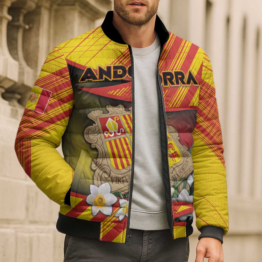 Personalized Andorra Bomber Puffer Jacket The Grandalla Flowers With Symbol - Wonder Print Shop