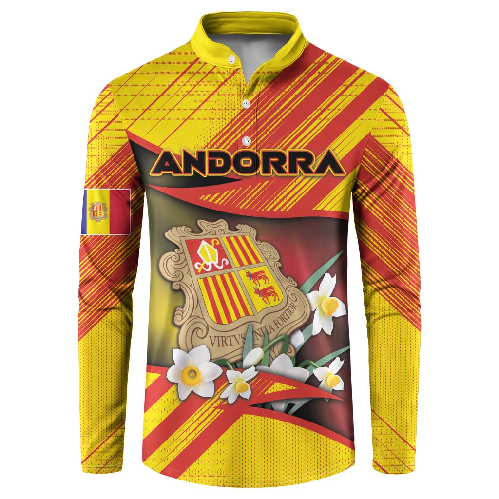 Personalized Andorra Button Sweatshirt The Grandalla Flowers With Symbol - Wonder Print Shop