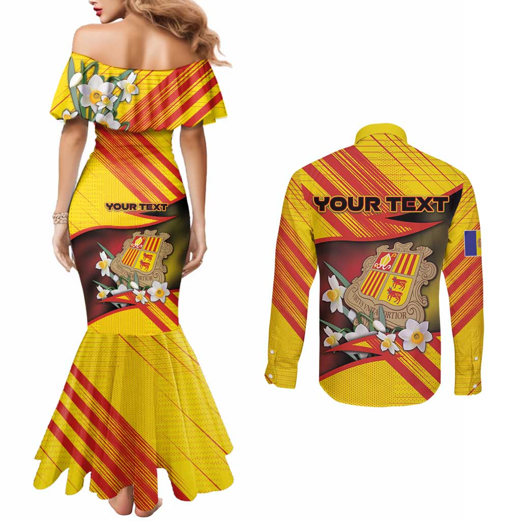 Personalized Andorra Couples Matching Mermaid Dress and Long Sleeve Button Shirt The Grandalla Flowers With Symbol - Wonder Print Shop