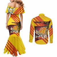 Personalized Andorra Couples Matching Mermaid Dress and Long Sleeve Button Shirt The Grandalla Flowers With Symbol - Wonder Print Shop