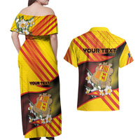 Personalized Andorra Couples Matching Off Shoulder Maxi Dress and Hawaiian Shirt The Grandalla Flowers With Symbol - Wonder Print Shop