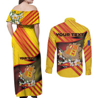 Personalized Andorra Couples Matching Off Shoulder Maxi Dress and Long Sleeve Button Shirt The Grandalla Flowers With Symbol - Wonder Print Shop