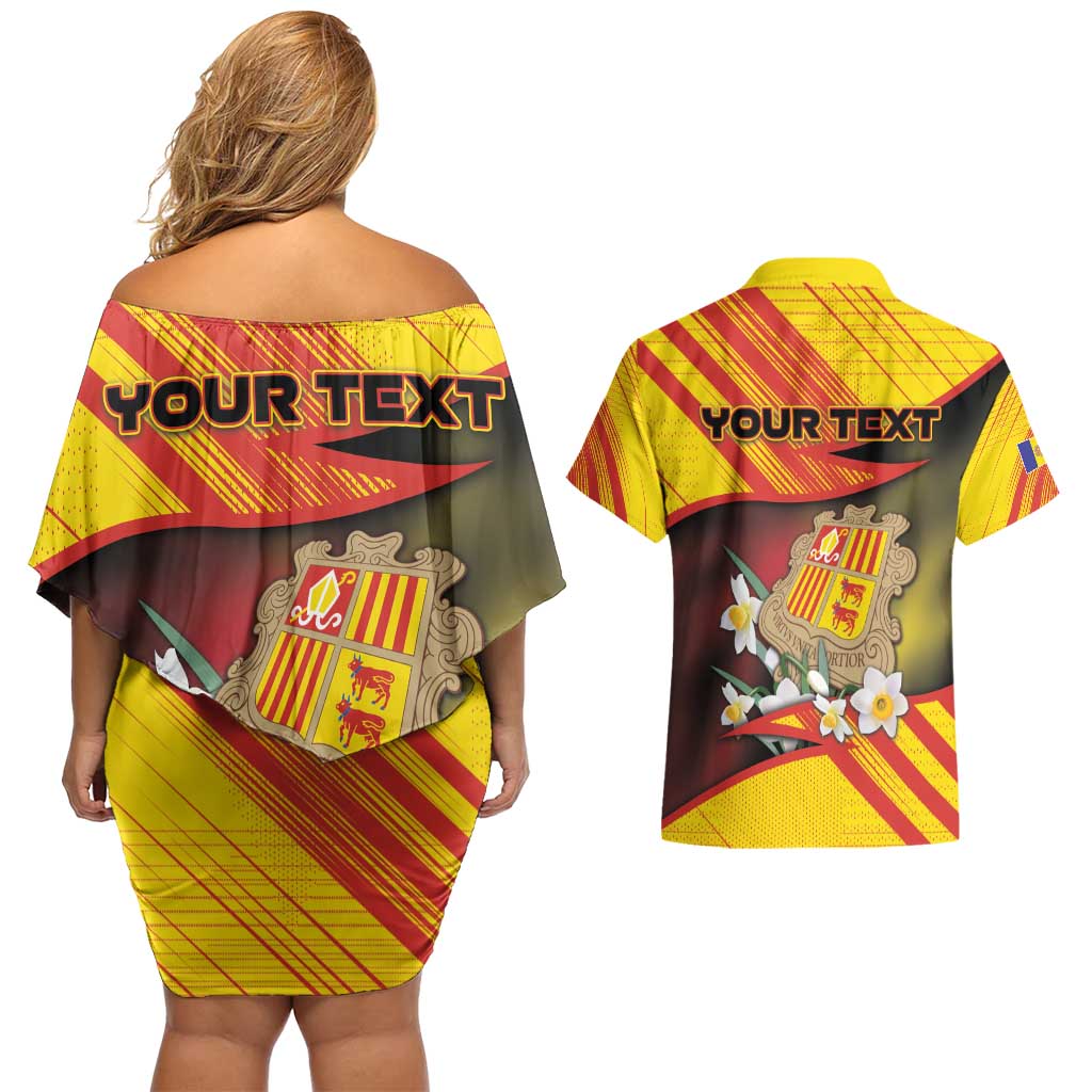 Personalized Andorra Couples Matching Off Shoulder Short Dress and Hawaiian Shirt The Grandalla Flowers With Symbol - Wonder Print Shop