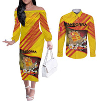 Personalized Andorra Couples Matching Off The Shoulder Long Sleeve Dress and Long Sleeve Button Shirt The Grandalla Flowers With Symbol - Wonder Print Shop