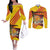 Personalized Andorra Couples Matching Off The Shoulder Long Sleeve Dress and Long Sleeve Button Shirt The Grandalla Flowers With Symbol - Wonder Print Shop