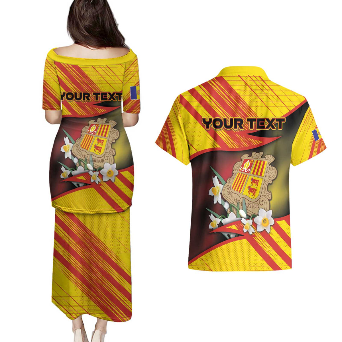 Personalized Andorra Couples Matching Puletasi and Hawaiian Shirt The Grandalla Flowers With Symbol - Wonder Print Shop