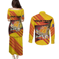 Personalized Andorra Couples Matching Puletasi and Long Sleeve Button Shirt The Grandalla Flowers With Symbol - Wonder Print Shop