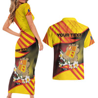 Personalized Andorra Couples Matching Short Sleeve Bodycon Dress and Hawaiian Shirt The Grandalla Flowers With Symbol - Wonder Print Shop