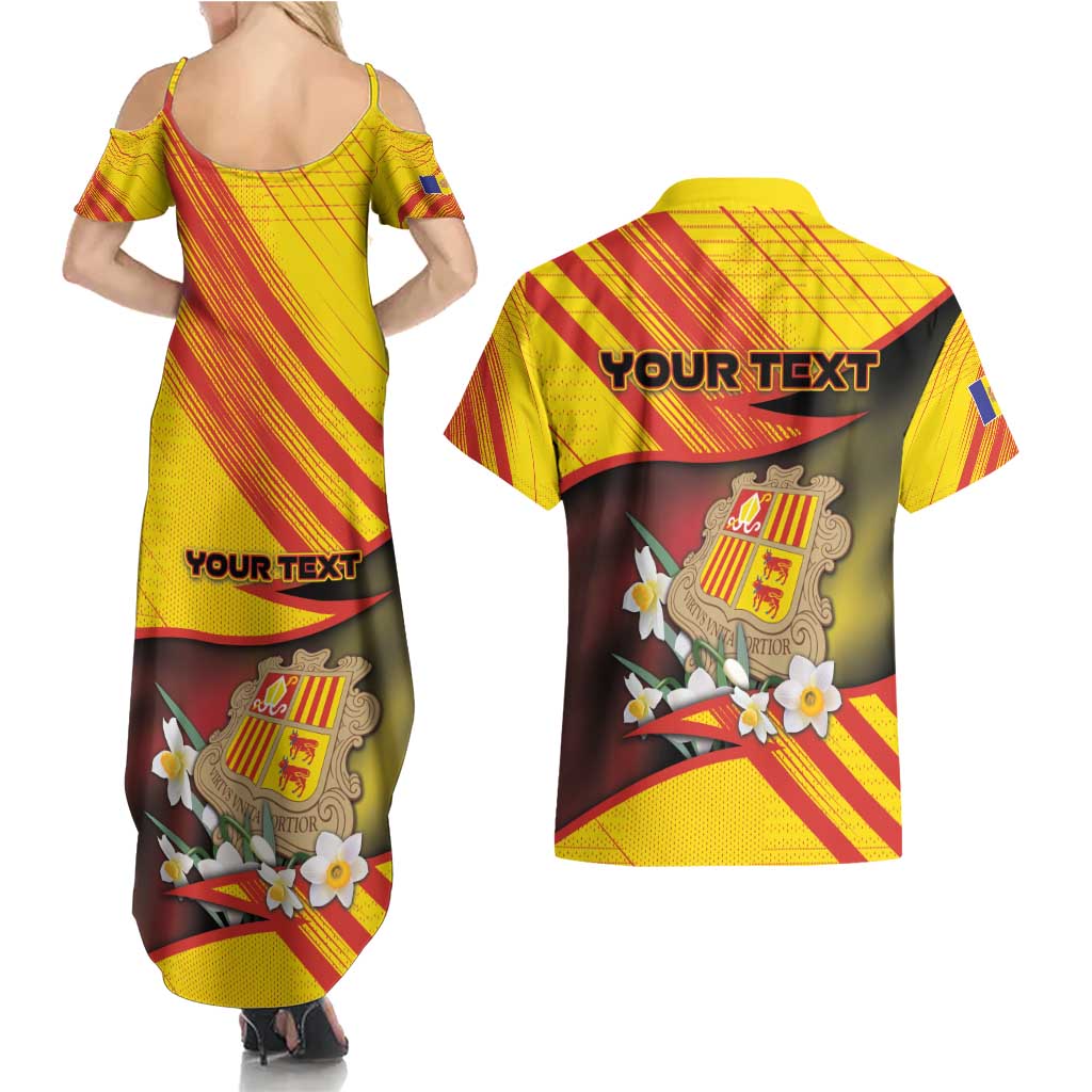 Personalized Andorra Couples Matching Summer Maxi Dress and Hawaiian Shirt The Grandalla Flowers With Symbol - Wonder Print Shop