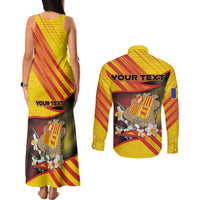 Personalized Andorra Couples Matching Tank Maxi Dress and Long Sleeve Button Shirt The Grandalla Flowers With Symbol - Wonder Print Shop