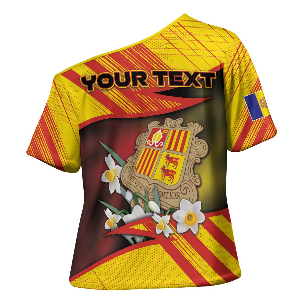 Personalized Andorra Cross Shoulder Shirt The Grandalla Flowers With Symbol - Wonder Print Shop