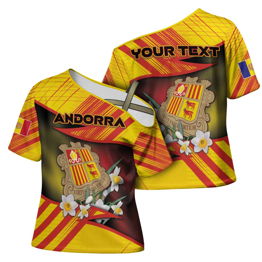Personalized Andorra Cross Shoulder Shirt The Grandalla Flowers With Symbol - Wonder Print Shop