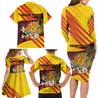 Personalized Andorra Family Matching Long Sleeve Bodycon Dress and Hawaiian Shirt The Grandalla Flowers With Symbol - Wonder Print Shop