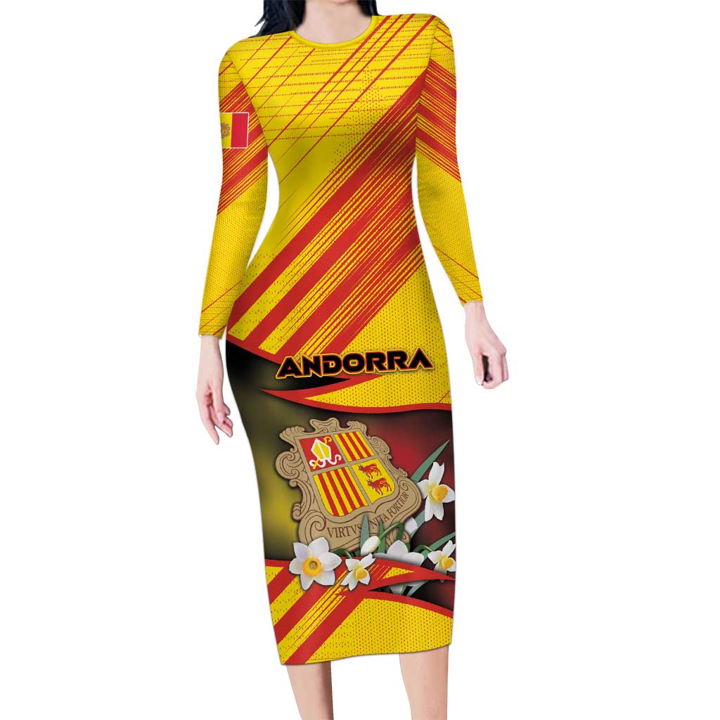 Personalized Andorra Family Matching Long Sleeve Bodycon Dress and Hawaiian Shirt The Grandalla Flowers With Symbol - Wonder Print Shop