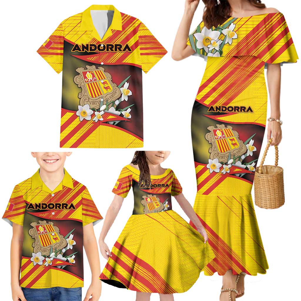 Personalized Andorra Family Matching Mermaid Dress and Hawaiian Shirt The Grandalla Flowers With Symbol - Wonder Print Shop