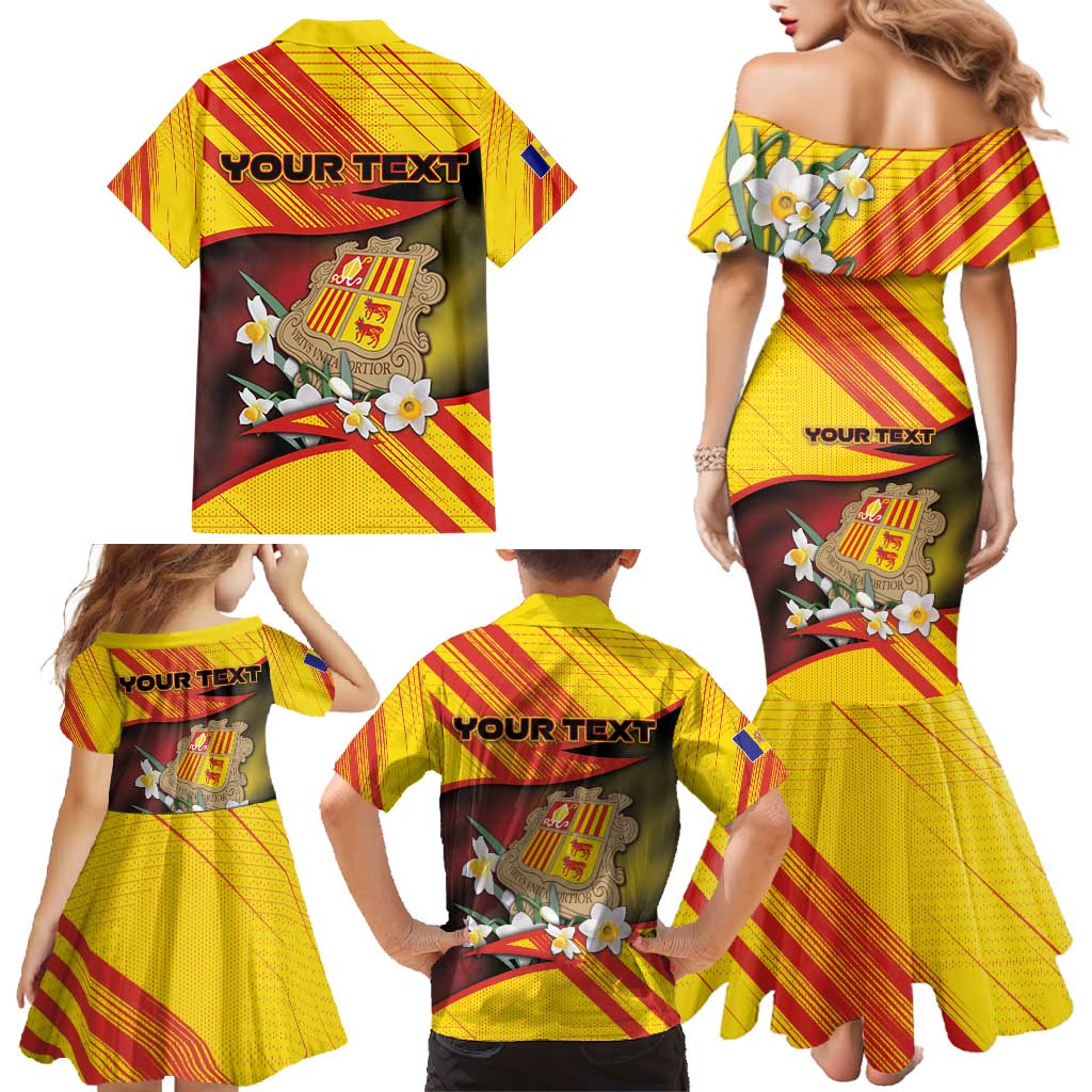 Personalized Andorra Family Matching Mermaid Dress and Hawaiian Shirt The Grandalla Flowers With Symbol - Wonder Print Shop