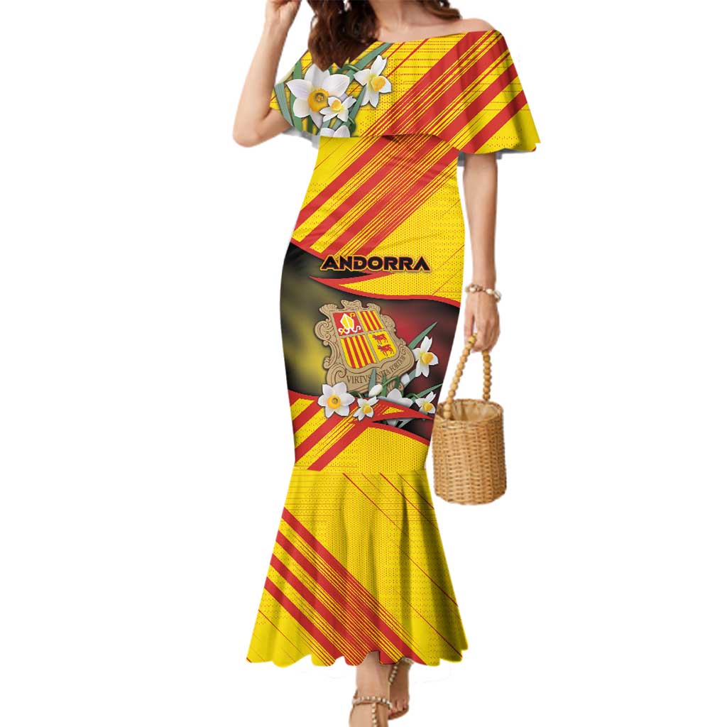 Personalized Andorra Family Matching Mermaid Dress and Hawaiian Shirt The Grandalla Flowers With Symbol - Wonder Print Shop