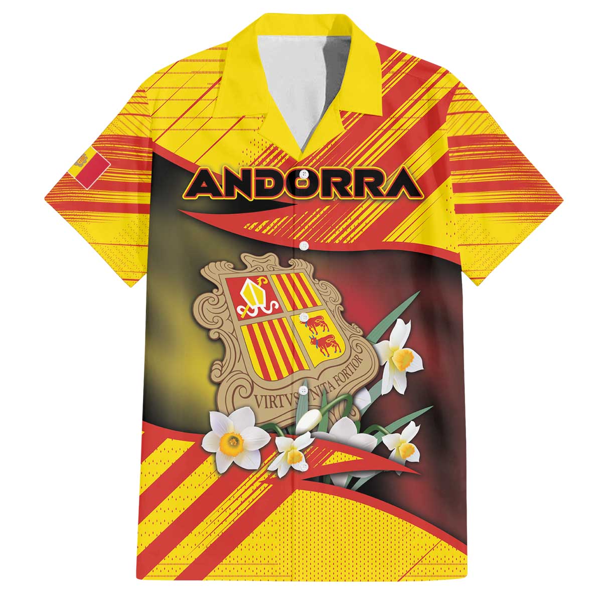 Personalized Andorra Family Matching Off The Shoulder Long Sleeve Dress and Hawaiian Shirt The Grandalla Flowers With Symbol - Wonder Print Shop