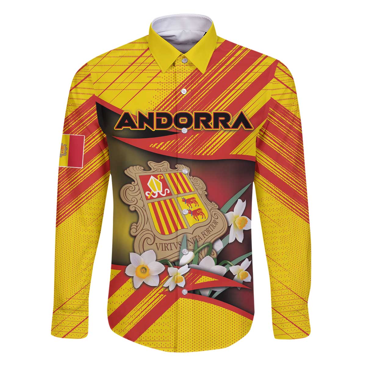 Personalized Andorra Family Matching Off The Shoulder Long Sleeve Dress and Hawaiian Shirt The Grandalla Flowers With Symbol - Wonder Print Shop