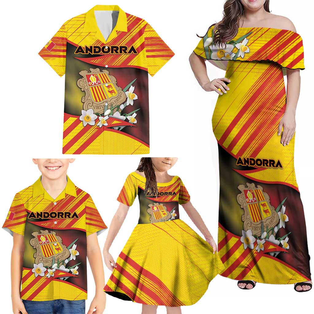 Personalized Andorra Family Matching Off Shoulder Maxi Dress and Hawaiian Shirt The Grandalla Flowers With Symbol - Wonder Print Shop