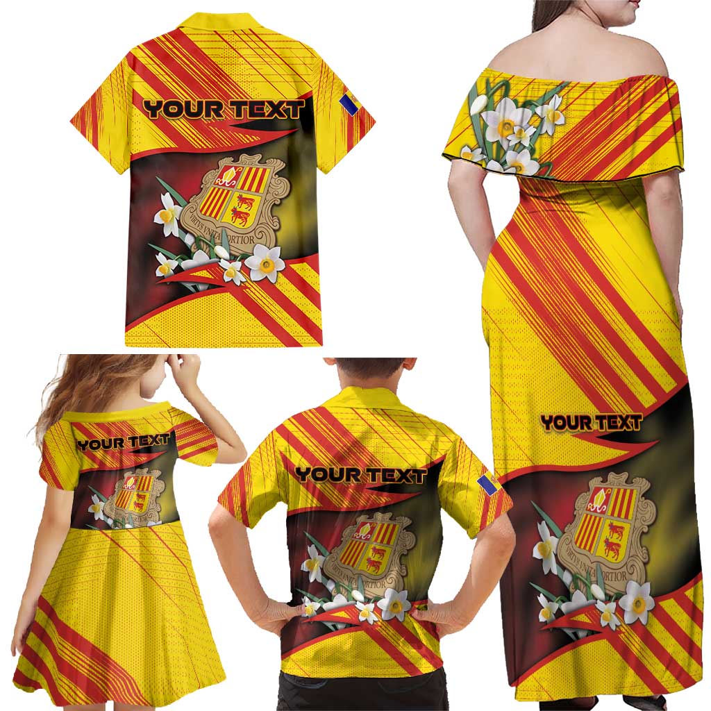 Personalized Andorra Family Matching Off Shoulder Maxi Dress and Hawaiian Shirt The Grandalla Flowers With Symbol - Wonder Print Shop