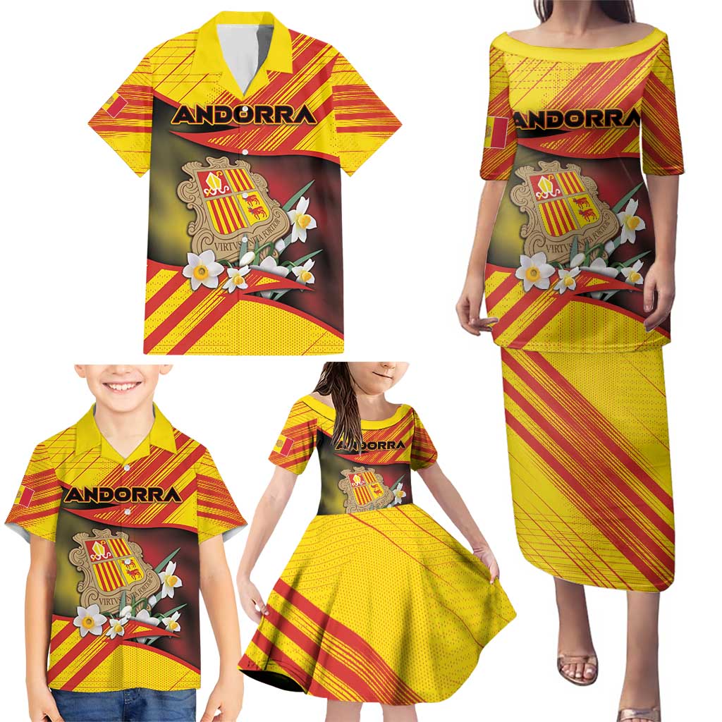 Personalized Andorra Family Matching Puletasi and Hawaiian Shirt The Grandalla Flowers With Symbol - Wonder Print Shop