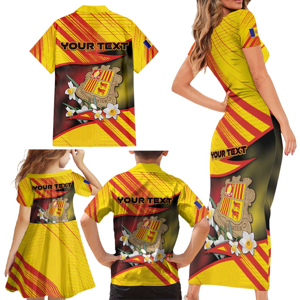 Personalized Andorra Family Matching Short Sleeve Bodycon Dress and Hawaiian Shirt The Grandalla Flowers With Symbol - Wonder Print Shop