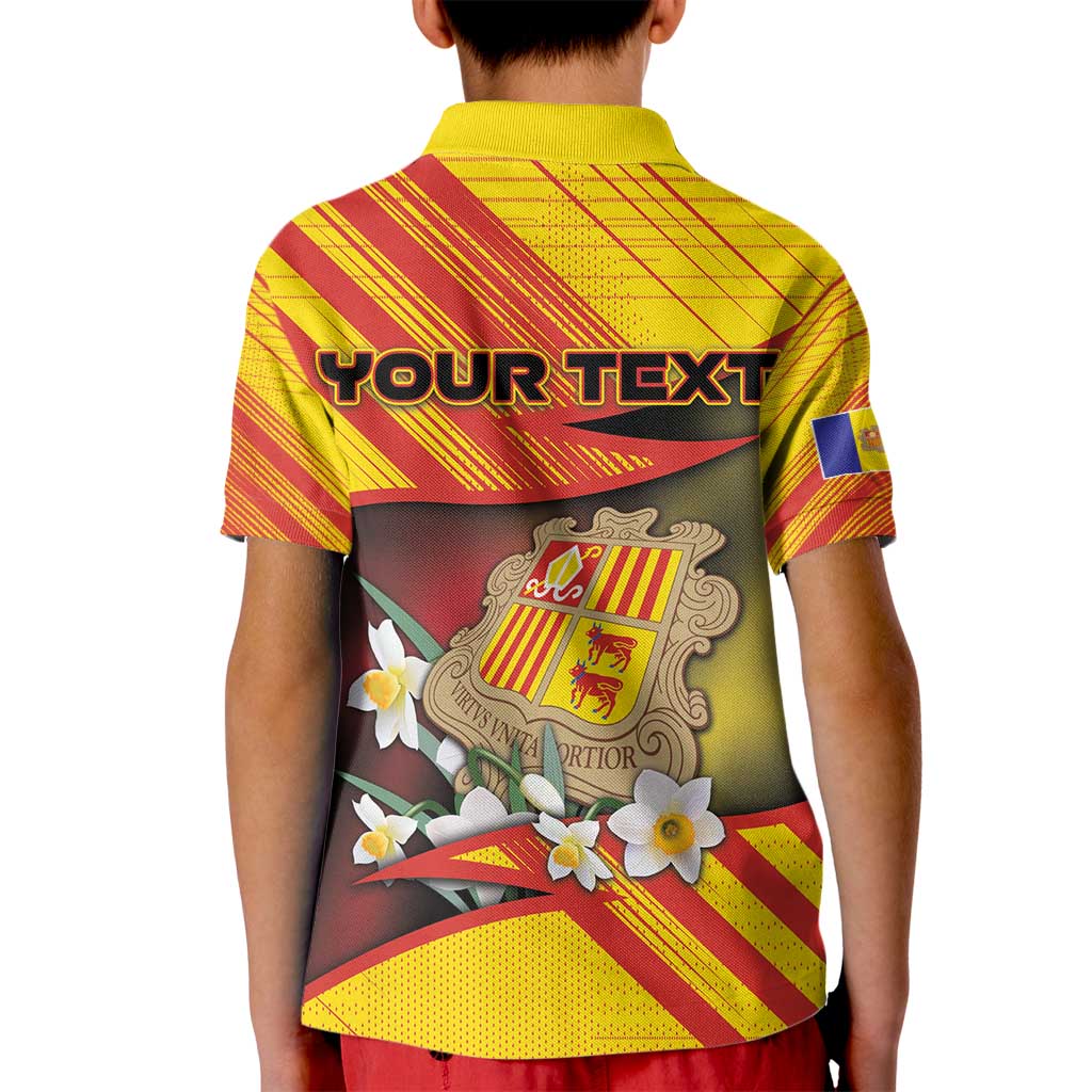 Personalized Andorra Kid Polo Shirt The Grandalla Flowers With Symbol - Wonder Print Shop