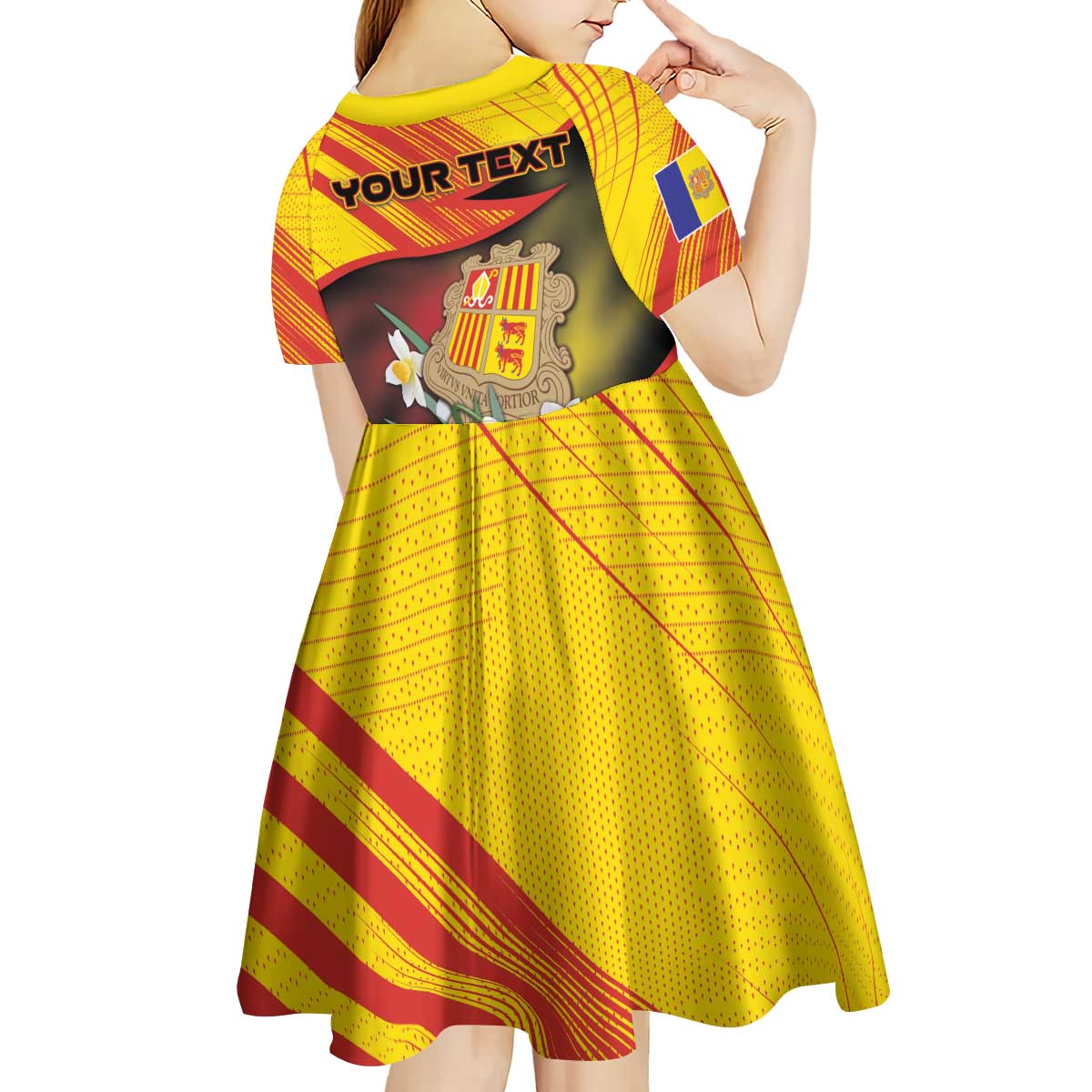 Personalized Andorra Kid Short Sleeve Dress The Grandalla Flowers With Symbol - Wonder Print Shop