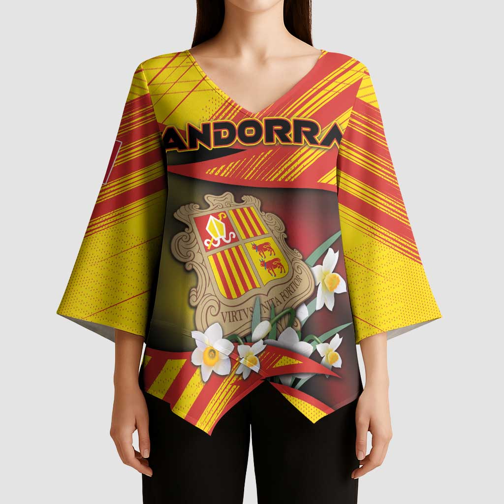 Personalized Andorra Kimono Sleeve Blouse The Grandalla Flowers With Symbol - Wonder Print Shop