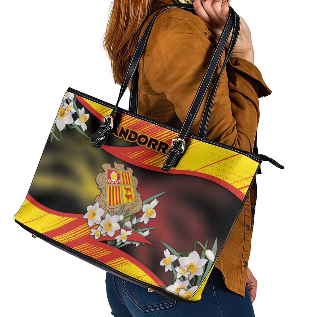Andorra Leather Tote Bag The Grandalla Flowers With Symbol - Wonder Print Shop