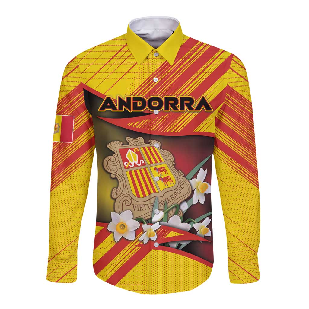 Personalized Andorra Long Sleeve Button Shirt The Grandalla Flowers With Symbol - Wonder Print Shop