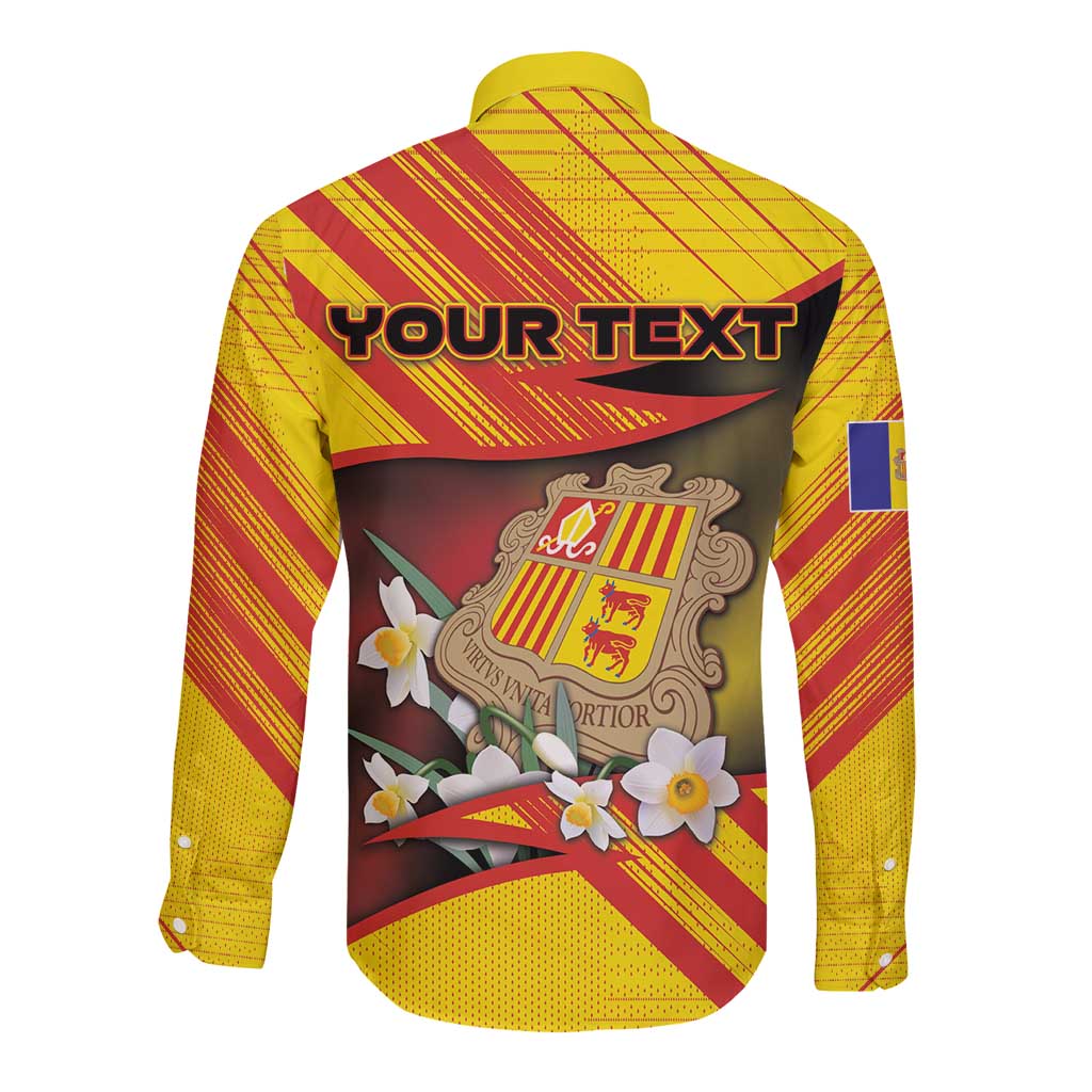 Personalized Andorra Long Sleeve Button Shirt The Grandalla Flowers With Symbol - Wonder Print Shop