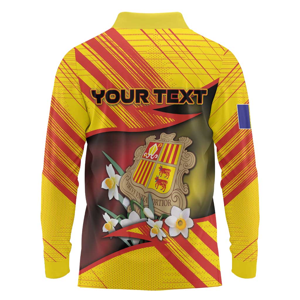 Personalized Andorra Long Sleeve Polo Shirt The Grandalla Flowers With Symbol - Wonder Print Shop