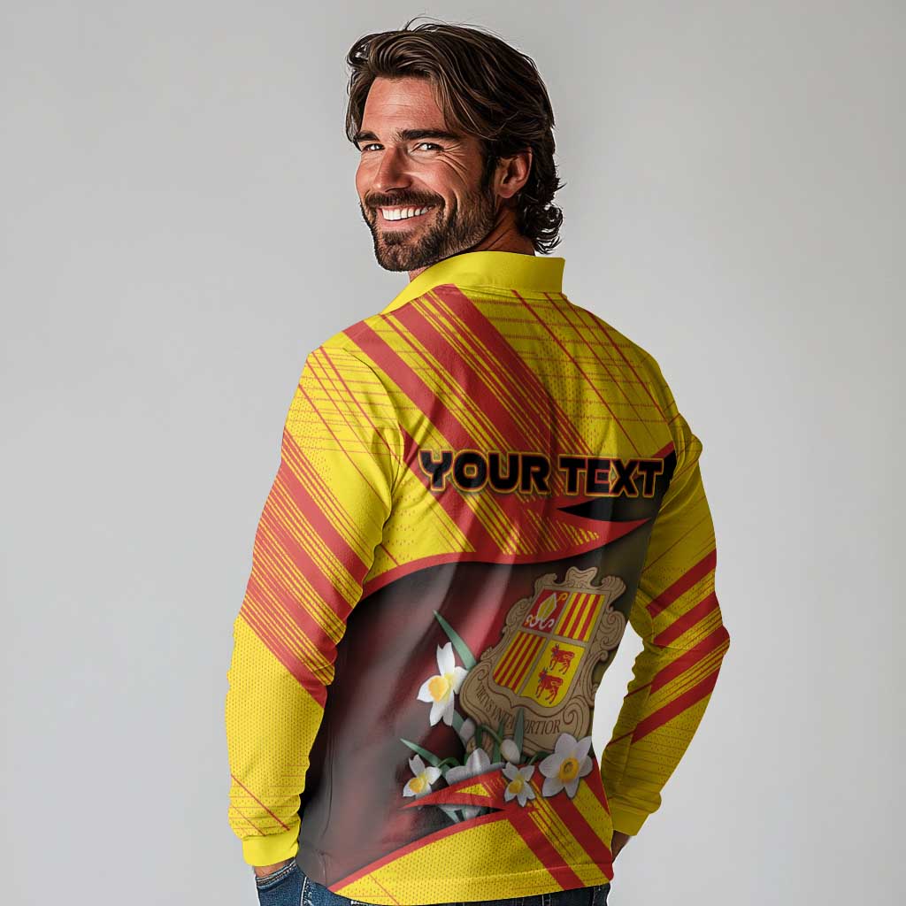 Personalized Andorra Long Sleeve Polo Shirt The Grandalla Flowers With Symbol - Wonder Print Shop