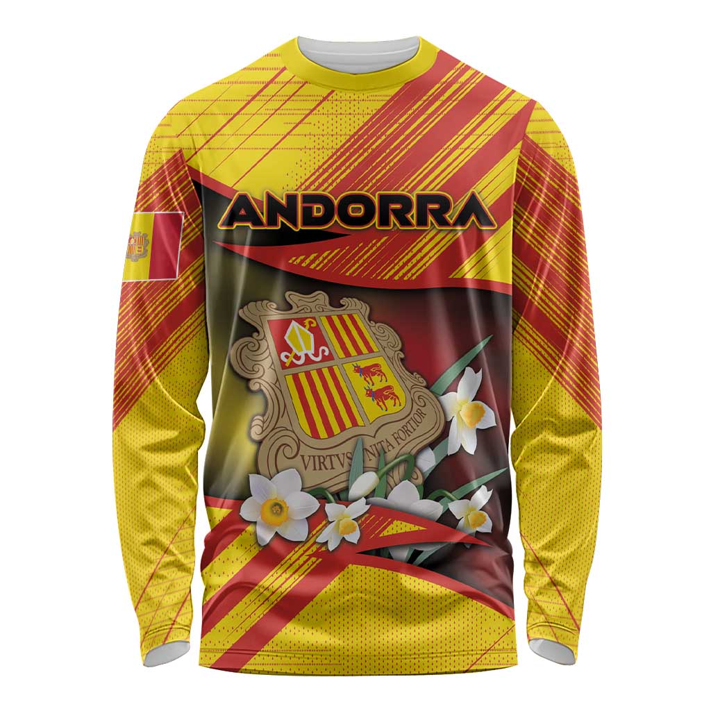 Personalized Andorra Long Sleeve Shirt The Grandalla Flowers With Symbol - Wonder Print Shop