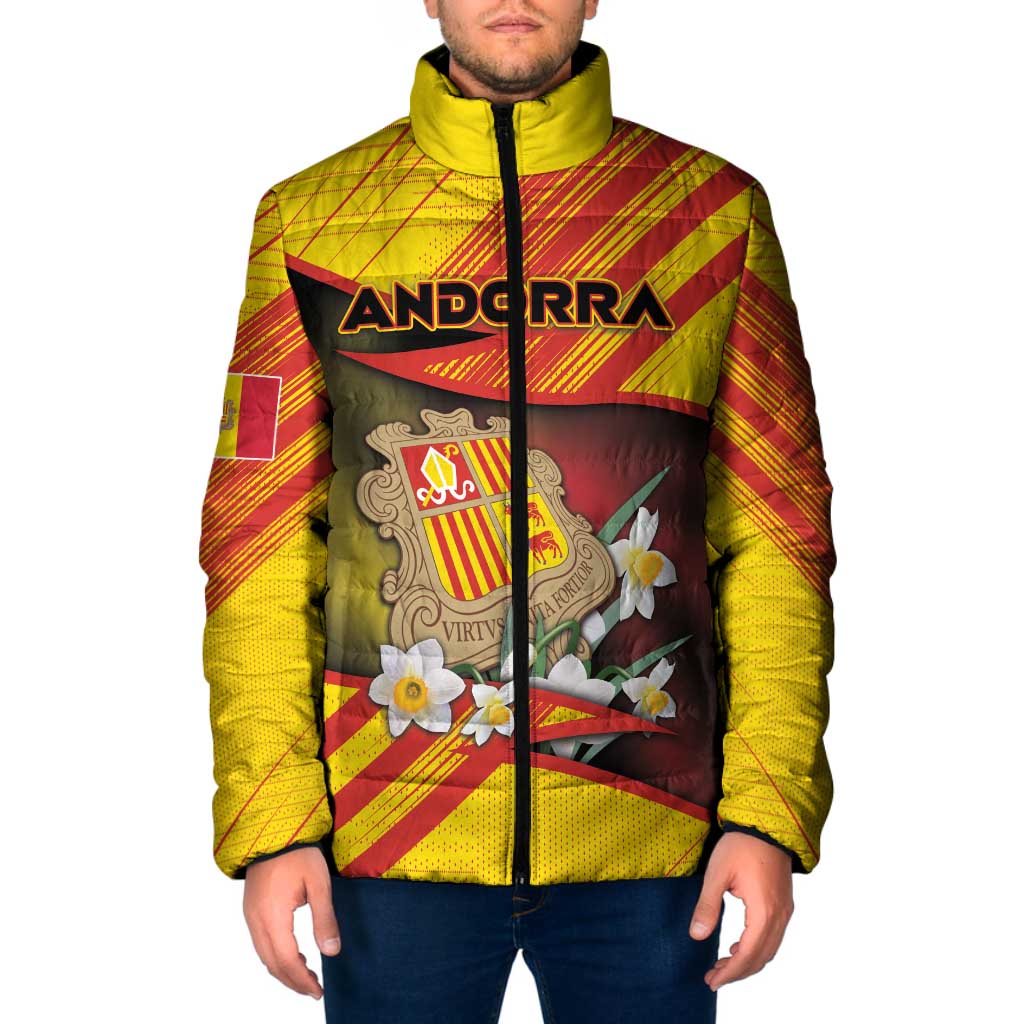 Personalized Andorra Padded Jacket The Grandalla Flowers With Symbol - Wonder Print Shop