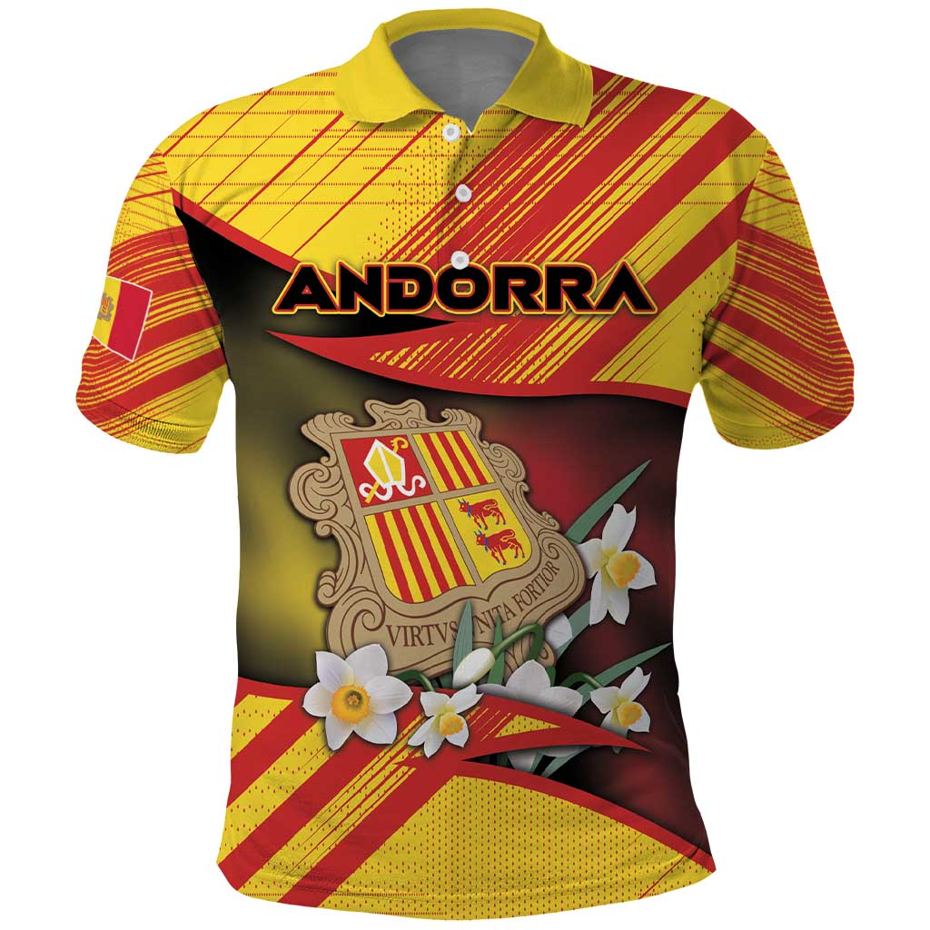 Personalized Andorra Polo Shirt The Grandalla Flowers With Symbol - Wonder Print Shop