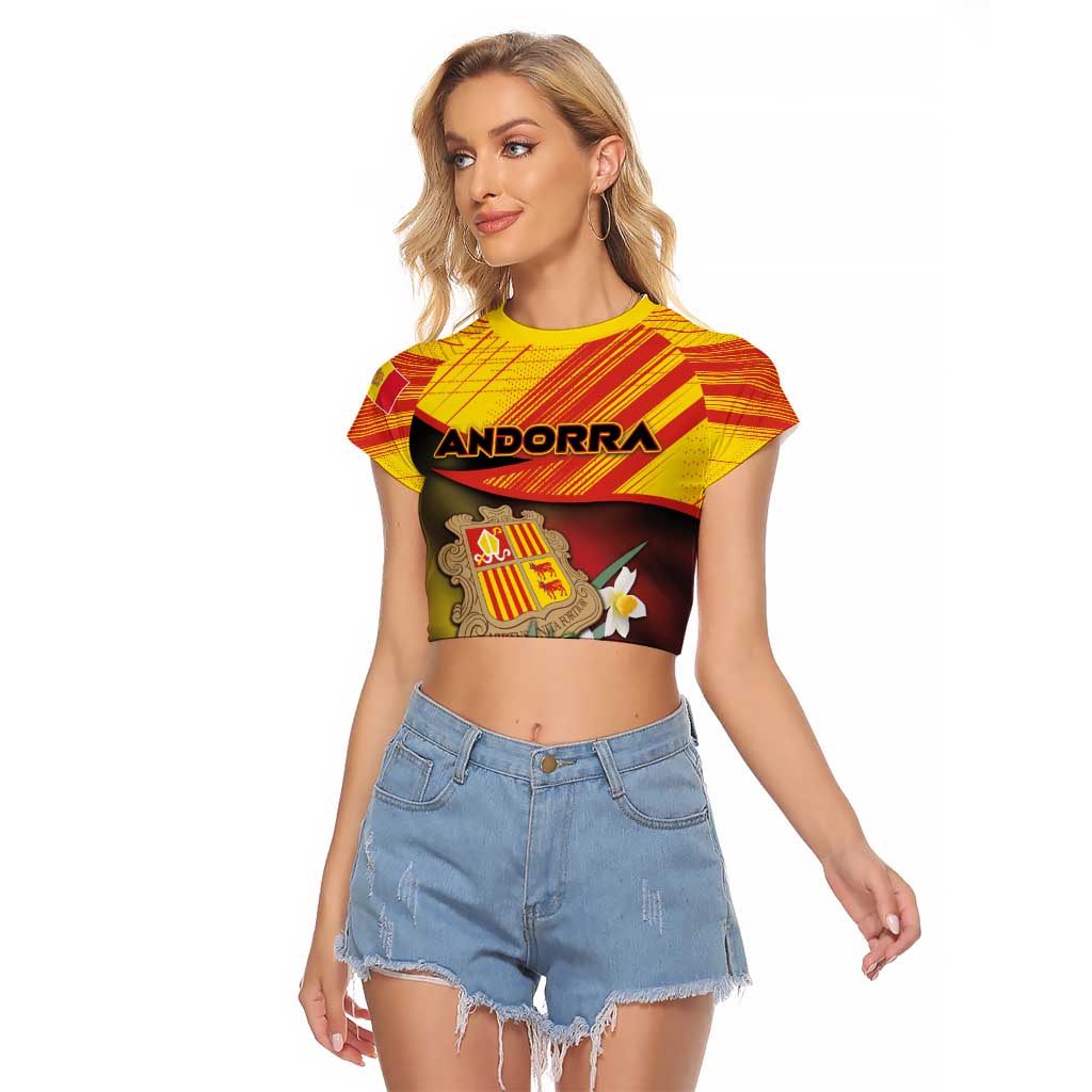 Personalized Andorra Raglan Cropped T Shirt The Grandalla Flowers With Symbol - Wonder Print Shop