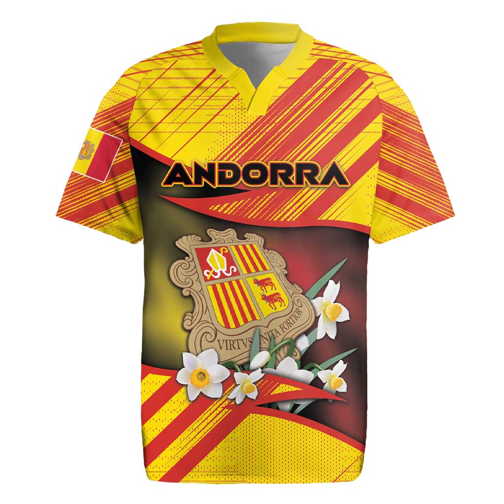 Personalized Andorra Rugby Jersey The Grandalla Flowers With Symbol - Wonder Print Shop